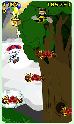 Parachute for Android mobile. Arcade game screen of a ice mountian level.